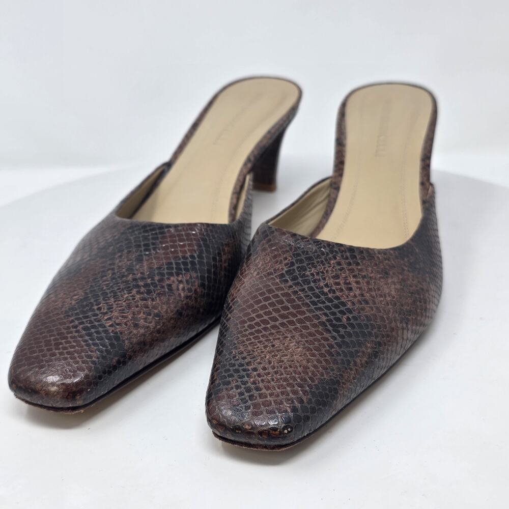Mari Giudicelli Leather Mules Shoes Womens SZ 10 US 40 Snakskin Embossed Slip-on